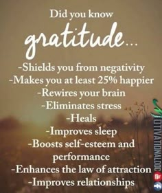 a sign that says, did you know gratitude? shields you from negativeity makes you at least 25 % happier