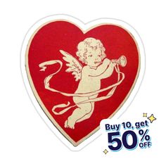 a heart shaped sticker with an angel holding a bow and arrow in the center