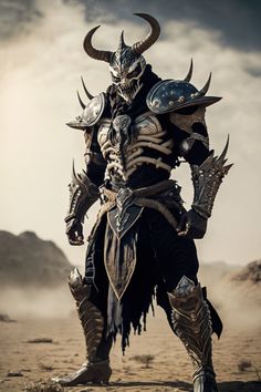 a man dressed as a demon standing in the desert