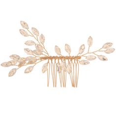 Vine Rhinestone Hair Comb will ensure that you create a unique hairstyle for your special day! Featuring a gold colored metal comb with bendable wires with leaf shaped rhinestones, this comb can be customized and embellished any way you see fit. Glide it into your perfect wedding day hairstyle!     Dimensions:    Length: 3"  Width: 4 3/4"      Package contains 1 comb. Communion Hairstyles, Rhinestone Hair Comb, Metal Comb, Personalized Thank You Cards, Rhinestone Hair, Wedding Bridal Party, Bride Accessories, Coin Pearls, Wedding Jewelry Bracelets