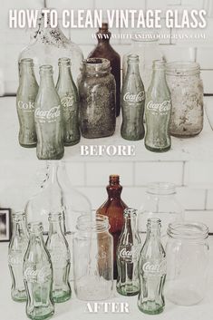 the before and after shots of an old glass bottle