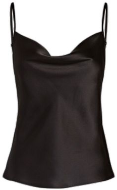 Sleeveless Evening Tops With Built-in Bra, Black Satin V-neck Top, Cami Top With Built-in Bra For Evening, Elegant Cami Vest Top, Elegant Spaghetti Straps Vest Top, Chic Black Satin Tank Top, Chic Black Satin Camisole, Elegant Vest Camisole For Night Out, Black Satin Camisole Top