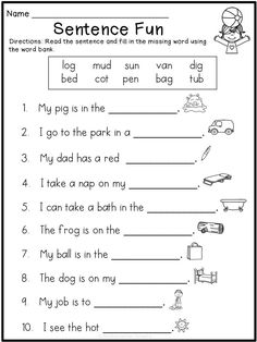 sentence worksheet for kids with pictures