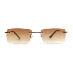 Achieve a subtle hipster look with these retro dad style narrow rectangle metal rim sunglasses. Unique retro sizing silhouettes and frameless construction will nicely compliment the vintage minimal look. Made with 100% UV400 polycarbonate lenses on a metal frame. Must have for this season! (b884) Size: 5 3/8" (137mm) x 1 1/4" (34mm).  Color: Gold.  Gender: unisex.  Age Group: adult. Dad Sunglasses, Sunglasses Unique, Frameless Sunglasses, Dad Style, Hipster Looks, Dad Fashion, Minimal Look, Rimless Sunglasses, Gold Sunglasses