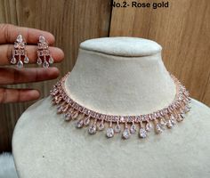 *rose gold , silver CZ necklace Set with earrings and tikka shown in the pic. *Adjustable length *Handmade item Necklace Set With Earrings, Cz Necklace, Jewelry Statement, Bridal Necklace, Diamond Jewellery, Necklace Earring Set, Charm Necklaces, Jewelry Necklace, Necklace Earrings