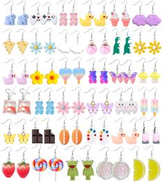 PRICES MAY VARY. Womens Cute Weird Earrings---One order you will receive 35 pairs different trendy styles cute weird earrings,such as: milk tea earrings, funny water bottle earrings, gummy bear earrings, flower,cloud, butterfly, lemon, strawberry，goldfish, mushroom earrings, ice cream, fruit food earrings, aesthetic earrings, duck earrings, Dinosaur, lollipop earrings and other weird earrings,enough style, and quantity for you to choose to match your outfit！ Aesthetic Design---These earrings are Playful Plastic Dangle Jewelry, Cute Multicolor Plastic Earrings, Kawaii Multicolor Dangle Earrings, Multicolor Dangle Earrings In Kawaii Style, Silly Earrings, Bear Water Bottle, Earrings Dinosaur, Tea Earrings, Flower Cloud