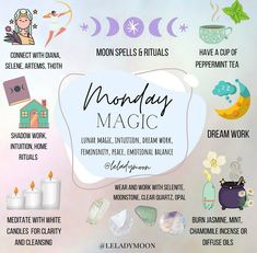 Best Days For Spells, Monday Magick Rituals, 11 11 Ritual, Monday Magickal Correspondences, Monday Correspondences, Monday Spells, Monday Rituals, Monday Magick, Patreon Ideas