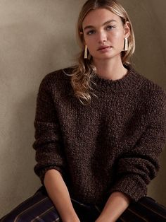 Saw this on Banana Republic: Boucle Sweater, Boucle Yarn, Extra Long Sleeves, Banana Republic Sweater, Banana Republic Women, Merino Wool Sweater, Cropped Style, Brown Sweater, Oversized Sweater