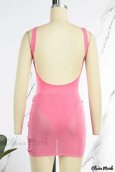 Olivia Mark - Pink Elegant Sleeveless Two Piece Set with Solid Patchwork and U Neck Design Sleeveless Stretch Tank Top For Beach, Stretch Tank Vest For Beach, Stretch Tank Vest For The Beach, Solid Backless Tank Top For Beach, Stretch Sleeveless Tank Top For Vacation, Sleeveless Stretch Tank Top For Vacation, Stretch Camisole Vest For Beach, Pink Sleeveless Tank Top For Beachwear, Pink Sleeveless Beachwear Tank Top