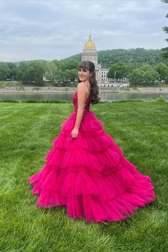 Straps Magenta Ruffle A-Line Dress Tulle Ball Gown Quinceanera Dress For Prom, Quinceanera Ball Gown With Tulle Skirt For Prom, Quinceanera Evening Dress With Tulle Skirt For Prom Season, Prom Quinceanera Dress With Lace Bodice And Tulle, Fitted Quinceanera Dress For Prom Season Homecoming, Fitted Quinceanera Dress For Homecoming And Prom Season, Homecoming Gown With Corset Back In Tulle, Quinceanera Dress With Ruffles And Fitted Bodice For Prom, Ruffled Quinceanera Dress With Fitted Bodice For Prom