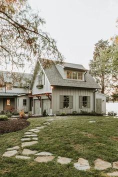 a house with a stone path leading to it