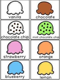 different ice creams are shown in this printable