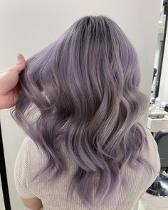 Silvery Purple Hair, Balayage On Blonde Hair, Ash Purple Hair, Lilac Silver Hair, Lilac Grey Hair, Lavender Balayage, Silver Lavender Hair, Lavender Grey Hair, Lavender Hair Ombre