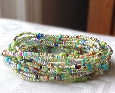 Margarita Beaded Wrap Bracelet with or without by NonaDesigns Bohemian Multicolor Wrap Bracelet For Party, Bohemian Hand-strung Beads For Party, Bohemian Wrap Bracelet With Colorful Beads For Party, Bohemian Party Wrap Bracelet With Colorful Beads, Green Beaded Wrap Bracelet For Festival, Hand-strung Green Beaded Bracelets For Summer, Green Multi-strand Bracelet With Colorful Beads, Summer Green Hand-strung Beaded Bracelets, Green Bohemian Multi-strand Beaded Bracelets