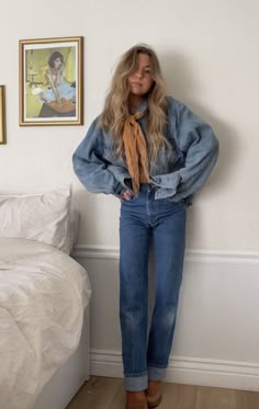 Light Denim Outfits For Women, Minimal Cowgirl Outfit, Elevated Cowboy Outfit, Mountain Winery Outfit, Double Denim Cowgirl Outfit, Carhartt Boots Outfit, Cowboy Boot Outfits Midsize, Denver Aesthetic Outfits, Woman Western Wear