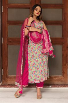 Jaipuri Straight Cotton Suit Set online in USA | Free Shipping , Easy Returns - Fledgling Wings Salwar Suit Neck Designs, Pants Embroidery, Suit Neck Designs, Kurta Pants, Sleeveless Kurta, Product Highlight, Kurta Cotton, Wings Dress, Set Saree