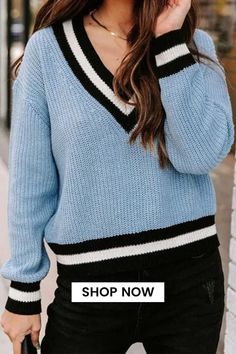 This fashionable V-neck long sleeve sweater is the epitome of chic comfort. Its loose, relaxed fit drapes gracefully, while the finely knitted fabric keeps you cozy and stylish. Whether paired with jeans for a casual day out or dressed up with a skirt, it's a versatile addition to any wardrobe. Sweater Women Outfit, Sweater Design, Knitted Sweater, Sleeve Sweater, Neck Designs, Long Sleeve Sweater, Wardrobe Essentials, Sweater Outfits, Knitted Fabric