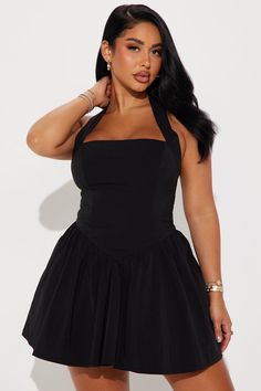 Noble Mini Dress - Black Short Flare Dress, 17 Birthday, Halter Dress Short, Black Dresses Classy, Sweet 16 Ideas, Pink Mini Dress, Black Dress Formal, Dress For Short Women, Pink Mini