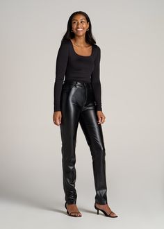 About Our Long Sleeve Square Neck Bodysuit for Tall Women This women’s tall bodysuit is the ultimate layering piece. Designed with a supremely comfortable stretch knit, it hugs the body to create a seamless silhouette that’s perfect for wearing under jeans, slacks, and skirts. We know for women with long torsos, bodysuits can be a challenge to find, that’s why we made this one just for women from 5’9 to 6’6. No more feeling cramped when you stand up or worrying about awkward necklines. We made t Square Neck Bodysuit, Women In Black, Long Torso, Tall Women, Square Necklines, Slim Pants, Layering Pieces, Black Long Sleeve, Square Neckline