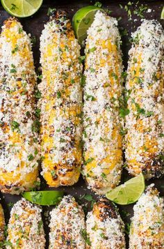 grilled corn on the cob with limes and parmesan cheese