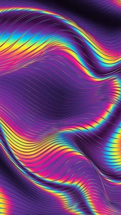 an abstract background with wavy lines in blue, pink and yellow colors on a black background