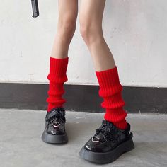 Attention: This price includes a pair of legwears only, others are not included. Casual Red Knee-high Socks For Fall, Fitted Leg Warmers For Winter Streetwear, Winter Fitted Leg Warmers For Streetwear, Thigh High Leg Warmers For Fall Streetwear, Thigh High Leg Warmers For Streetwear In Fall, Casual Ribbed Knee-high Socks, Stretch Leg Warmers For Alternative Fashion In Fall, Casual Solid Color Knee-high Socks, Fitted Harajuku Style Knee-high Socks