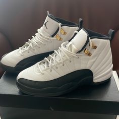 Air Jordan 12 Retro - White/Black Taxis Size 4.5y (Gs) - Fits As Size 6 Womens Worn Once, Excellent Condition! Jordan 12 Black And White, Jordan 12 White, Nike Jordan 12, Jordan 12 Black, Jordan 12s, Wife Clothes, Jordan 15, Jordan 11s, Pretty Sneakers