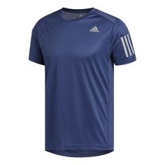 Adidas Own The Run Sports Short Sleeve Tee 'Blue Grey' FL6945 (Men's) Athleisure Sports T-shirt With Three Stripes Branding, Three Stripes Short Sleeve T-shirt For Gym, Sporty T-shirt With Three Stripes For Sports, Three Stripes Relaxed Fit Activewear For Workout, Relaxed Fit Activewear For Workout, Adidas Crew Neck Running T-shirt, Sportswear T-shirt With Three Stripes For Workout, Sporty Gym T-shirt With Three Stripes Branding, Athleisure T-shirt For Light Sports