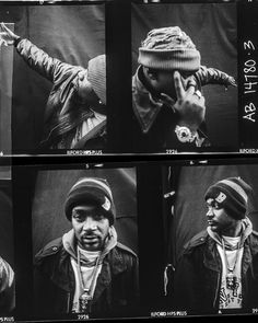 four black and white photographs of men with hats on their heads, one wearing a beanie