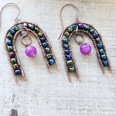 Arc Stone Bead Earrings, geometric wire wrap, colorful statement, funky arty style, gifts for women, copper accessories, handmade dangles by RockyRoadJewelry on Etsy Handmade Multicolor Copper Earrings, Adjustable Wire Bohemian Earrings, Artisan Multicolor Wire Wrapped Earrings, Artisan Multicolor Beaded Wire Wrapped Earrings, Artisan Multicolor Wire Wrapped Beaded Earrings, Adjustable Bohemian Wire Earrings, Bohemian Copper Wire Wrap Earrings, Bohemian Copper Wire Wrapped Earrings, Bohemian Wrap Earrings With Copper Wire