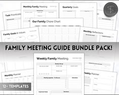 the family meeting guide bundle is shown in black and white