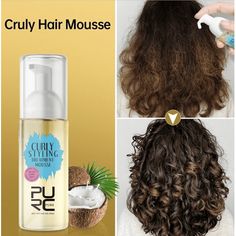 Defining waves and enhancing curls with this styling treatment mousse simply directly keeps the foaming mousse evenly on hair. High-quality elastin helps enhance curls and hair elasticity, preventing curly hair from gradually becoming straighter after styling. Coconut oil provides rich nutrients to hair damaged by heat styling tools to improve frizz and broken hair, making hair glossy and smooth. It is suitable for any curly hair in the above picture. As long as you want to maintain the curl, yo Mousse For Curly Hair, Curly Styling, Curly Hair Mousse, Frizzy Hair Tips, Curl Mousse, Olive Oil Hair, Hair Diffuser, Styling Mousse, How To Grow Your Hair Faster