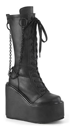 Emo Boots, Stretch Knee High Boots, Platform Knee High Boots, Demonia Boots, Knee High Platform Boots, Genshin Oc, Character Vibes, Goth Shoes, Demonia Shoes