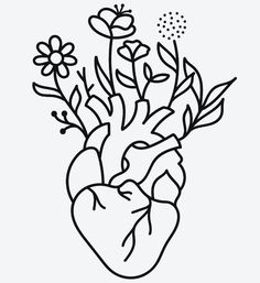 a drawing of a heart with flowers in it