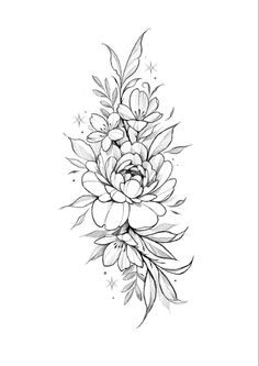 a black and white drawing of flowers