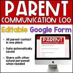 an advertisement for parent communication log on a computer screen with the caption'edittable google form '