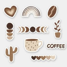 coffee stickers with different shapes and colors