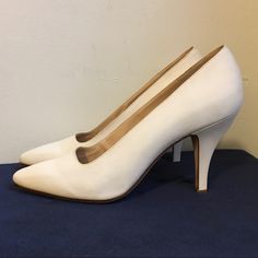 Manolo Blahnik Bb Pointed Toe White Pumps Vero Cuoio Size 39- Us 9. I’m An 8.5- They Fit Me But A Little Tight. Simply Gorgeous: A Classic Pointy-Toe Pump, Fabric Upper Leather Sole, An Alluringly Low-Cut Topline & A 3.5” Heel. Padded Insole. Made In An Authentic Vero Cuoio Stamp Signifies That A Pair Of Shoes' Soles Are Made From Real Italian Leather & Were Created By An Italian Footwear Artisan. Never Worn- Only To Model For Pics. Prices Are Not Fixed All Offers Considered Formal Fitted Almond Toe Heels, Cream Heels With 4-inch Heel, Cream Fitted Feminine Heels, Spring Formal Heels With Fitted Design, Spring Formal Fitted Heels, Feminine Fitted Leather Heels, Feminine Fitted Beige Heels, Fitted Feminine Beige Heels, White Fitted Almond Toe Heels