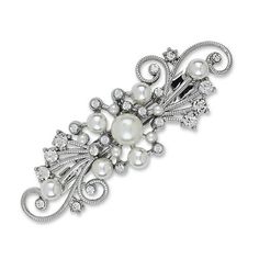 Complement your growing collection of hair accessories with this beautiful Scunci Real Style Barrette. It features pearl and rhinestone accents in an intricate design that adds a bit of glitter and glam to your ensemble. This elegant hair barrette is easy to use. It keeps your hair up and away from your face and provides a long-lasting comfortable hold. It's ideal for parties, an evening out, formal affairs and special occasions. Size: 1.  Color: Silver.  Gender: female.  Age Group: adult. Statement Hair, Stylish Headbands, Pearl Stone, Elegant Hair, Rhinestone Hair, Flower Detail, Real Style, Flower Hair Clips, Elegant Hairstyles