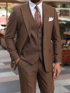 Three Pieces Suits Men, Three Piece Suit For Groom, Brown Three Piece Suit Men, Brown Suit Men Wedding, Brown Suits For Men Wedding, Brown Three Piece Suit, Brown Groomsmen Suits, Brown Suit Wedding, Three Piece Suit Mens