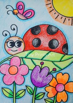 a drawing of a ladybug sitting on top of a flower