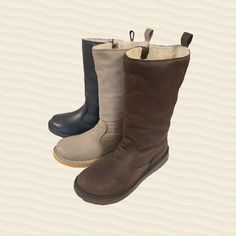 Our Shante boots are handmade with genuine full-grain leather with a lightweight proprietary Georgia sole (TPR= non slip, rugge, lightweight rubber composite sole). This hand-crafted, mid-calf length boot is fully wool-lined for slipper-like comfort, good lateral support , strength and fitted with a genuine YKK full zipper on the inside of the leg - for easy fitting. Available in these beautiful colours in in UK sizes from 3 to 9.  This is the casual boot you'll become addicted to. PRODUCTION: T Winter Outdoor Knee-high Boots With Round Toe, Winter Moto Boots With Rubber Sole In Brown, Winter Knee-high Boots With Round Toe For Outdoor, Winter Leather Mid-calf Boots With Rubber Sole, Brown Moto Boots With Rubber Sole For Winter, Leather Mid-calf Boots For Winter Outdoor, Winter Brown Moto Boots With Rubber Sole, Winter Waterproof Boots With Leather Sole And Round Toe, Winter Mid-calf Boots With Rubber Sole And High Ankle