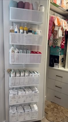 the closet is organized and ready to be used as a baby's changing station