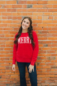 This "Merry" fuzzy eyelash sweater offers a playful and cozy vibe, with its soft, textured fabric and cheerful holiday-inspired lettering. Perfect for spreading festive cheer, it combines comfort and warmth for the season’s celebrations. Eyelash Sweater, Flare Top, Outerwear Vest, Top Graphic Tees, Sleeveless Sweater, Skirt Leggings, Street Chic, Textured Fabric, Denim Pant