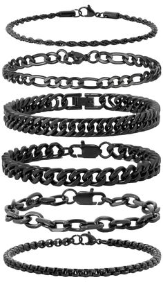 PRICES MAY VARY. Stainless Steel Bracelets: The Cuban bracelet consists of 6 different stainless steel bracelets, each of which is a classic style that can be matched with most clothing. The rich styles provide you with plenty of matching options. You can choose to wear a few of the bracelets, or wear all of them at once. You can wear one part yourself and give the other part of the bracelets to your partner as a surprise, as a romantic expression Stainless Steel Bracelets for Men: Black bracele Black Chain Bracelet, Black Bracelet For Men, Chain Bracelet Men, Mens Accessories Bracelet, Mens Bracelet Black, Bracelet Rope, Shopping Accessories, Mens Chain Bracelet, Cuban Bracelet