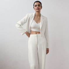 Item Is Brand New White Cropped Formal Outerwear, White Cropped Outerwear For Formal Occasions, Formal White Cropped Outerwear, White Tailored Cropped Blazer, Tailored White Cropped Jacket For Spring, White Cropped Blazer For Office, White Chic Cropped Jacket For Formal Occasions, Tailored Cropped White Outerwear, White Tailored Cropped Outerwear