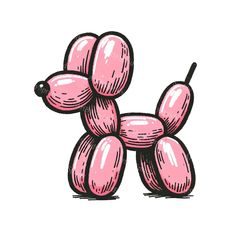 a drawing of a pink dog made out of balloons