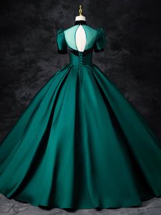 Green Satin Floor Length See-Through Ball Gown, Elegant High Neck Formal Evening Dress Green Satin Prom Dress, Ball Gown Elegant, Satin Long Prom Dress, Prom Dress Elegant, Pirate Dress, High Neck Prom Dress, Occasion Dresses Wedding Guest, Prom Dresses Elegant, Gown Elegant