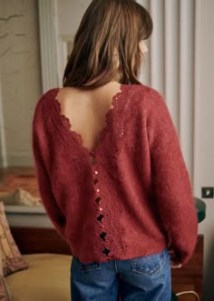 Long-sleeved Wool and Kid Mohair Jumper;Slightly oversized;Lace inserts along the placket;Round neckline at the front and V at the back;Length from the shoulder: 55.5 cm / 21.6 in (on a size S) Ingenue Fashion, Swan Sweater, Winter Edit, Beachy Chic, Mohair Jumpers, 2024 Wishlist, Winter Wonderland Party, Gift Inspo, Parisian Apartment