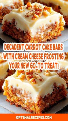 carrot cake bars with cream cheese frosting on top